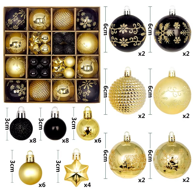 44Pcs 3/6CM Small Christmas Ball Christmas Tree Decoration Ornaments