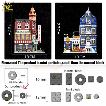 HUIQIBAO Coffee Shop Street View – Micro City Architecture Block Set (With box and light)