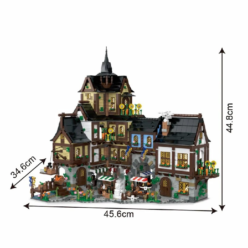 3867PCS MOC Medieval Town Buildings – Modular Village Architecture Block Set
