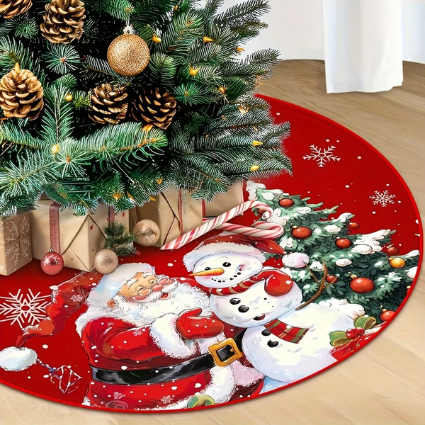 VIKAMA Red Christmas Theme Christmas Tree Skirt Snowflake Santa Print Christmas