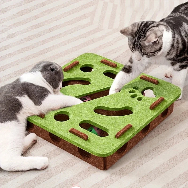 Pet Cat Puzzle Maze Holes Toys Felt Box With Bell Ball Kitten Playing Toys Inter