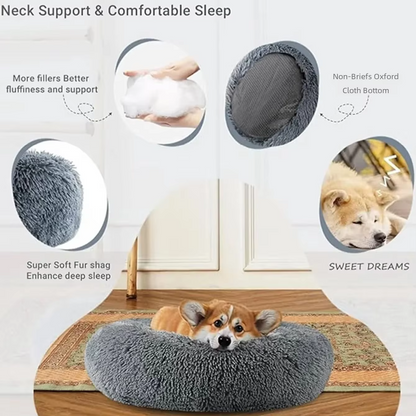 Warm Round Pet Bed – Long Plush Comfort for Medium & Large Dogs