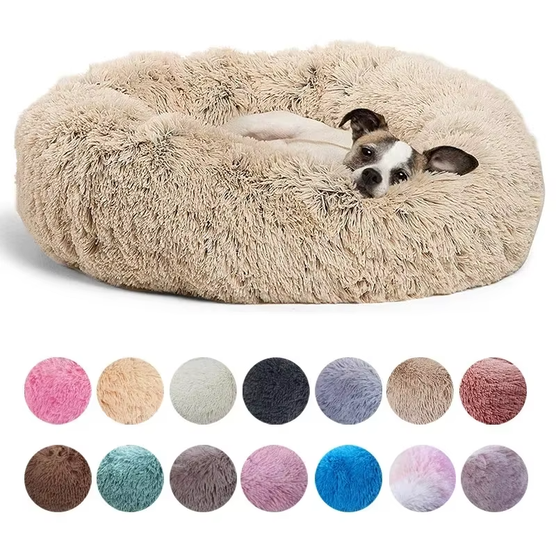 Warm Round Pet Bed – Long Plush Comfort for Medium & Large Dogs