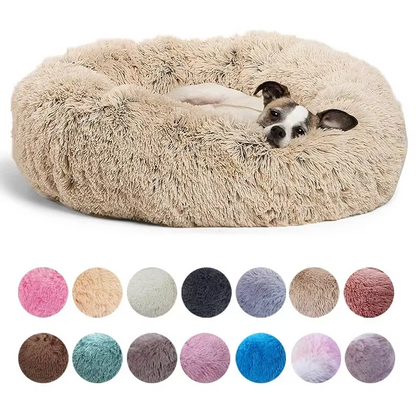 Warm Round Pet Bed – Long Plush Comfort for Medium & Large Dogs