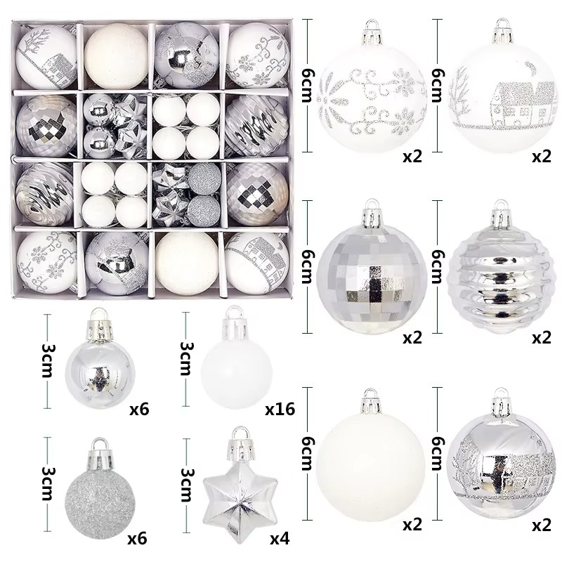 44Pcs 3/6CM Small Christmas Ball Christmas Tree Decoration Ornaments