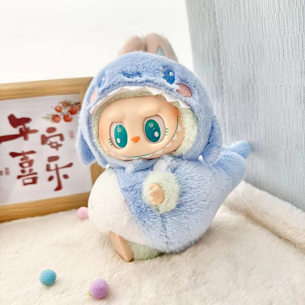 DIY Cute Clothes For 17cm Labubu Pendant Sitting Doll Shark Bee Dinosaur Mini Do