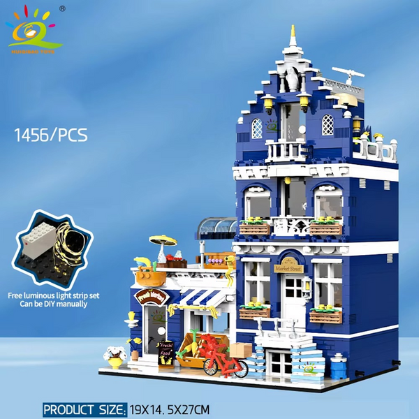 HUIQIBAO Coffee Shop Street View – Micro City Architecture Block Set (With box and light)