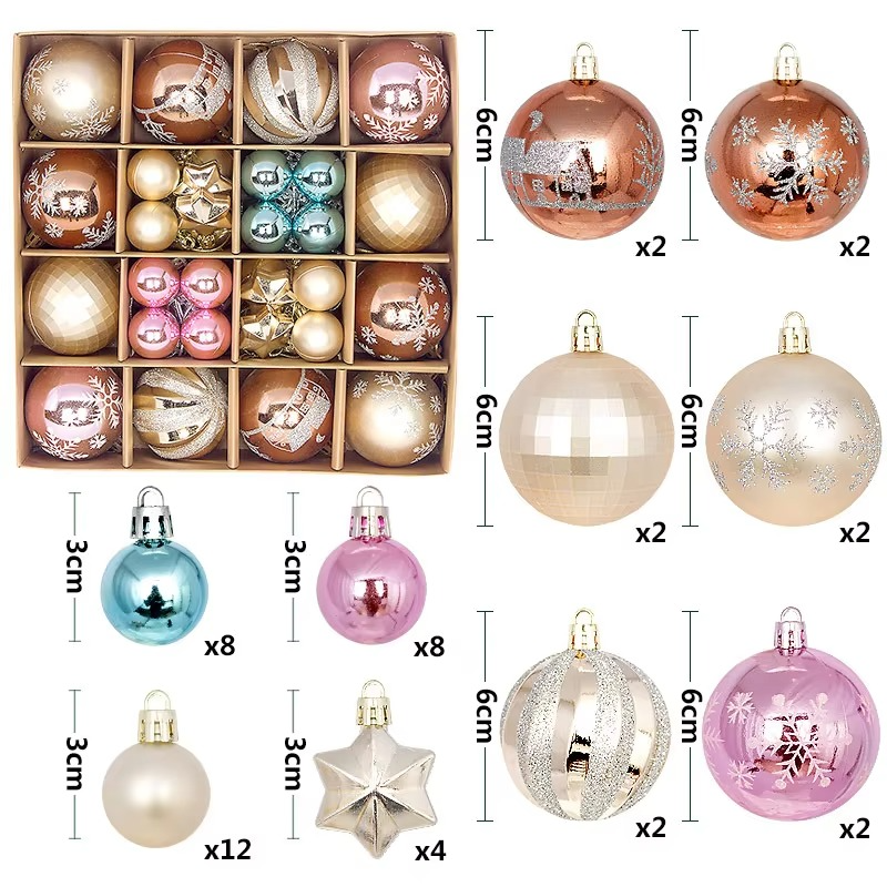 44Pcs 3/6CM Small Christmas Ball Christmas Tree Decoration Ornaments