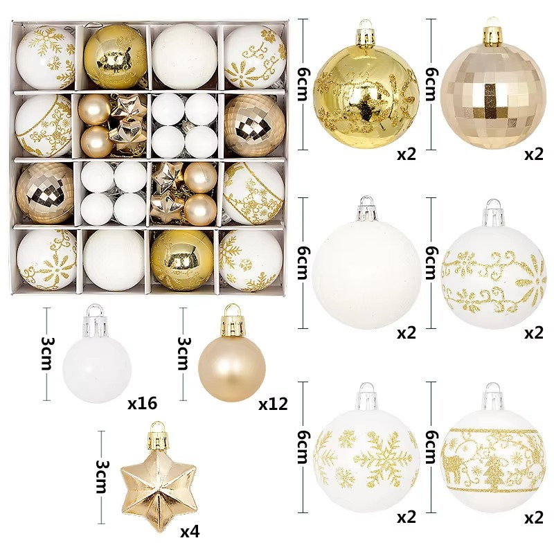 44Pcs 3/6CM Small Christmas Ball Christmas Tree Decoration Ornaments