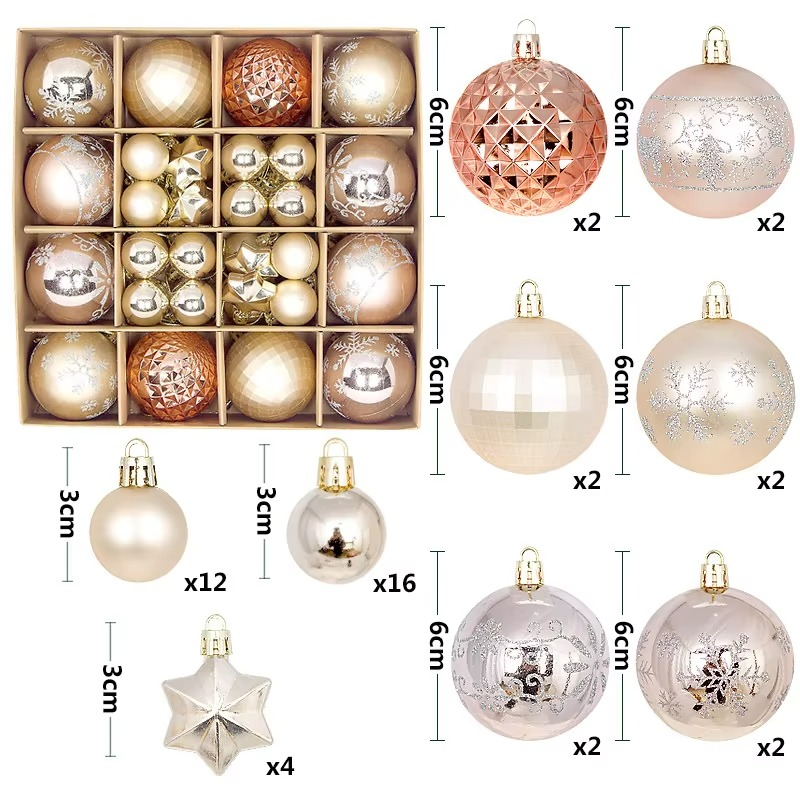 44Pcs 3/6CM Small Christmas Ball Christmas Tree Decoration Ornaments