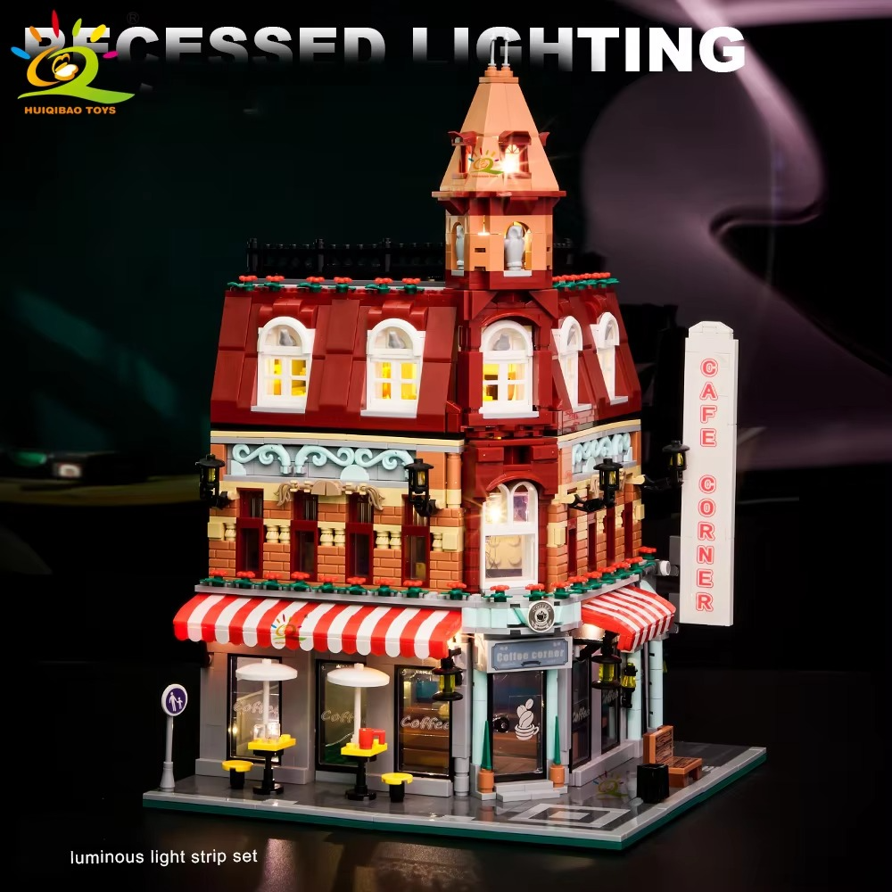 HUIQIBAO Coffee Shop Street View – Micro City Architecture Block Set (With box and light)