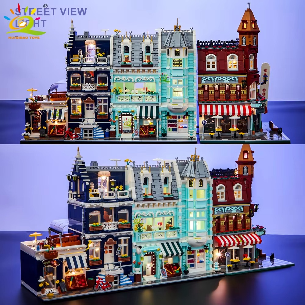 HUIQIBAO Coffee Shop Street View – Micro City Architecture Block Set (With box and light)