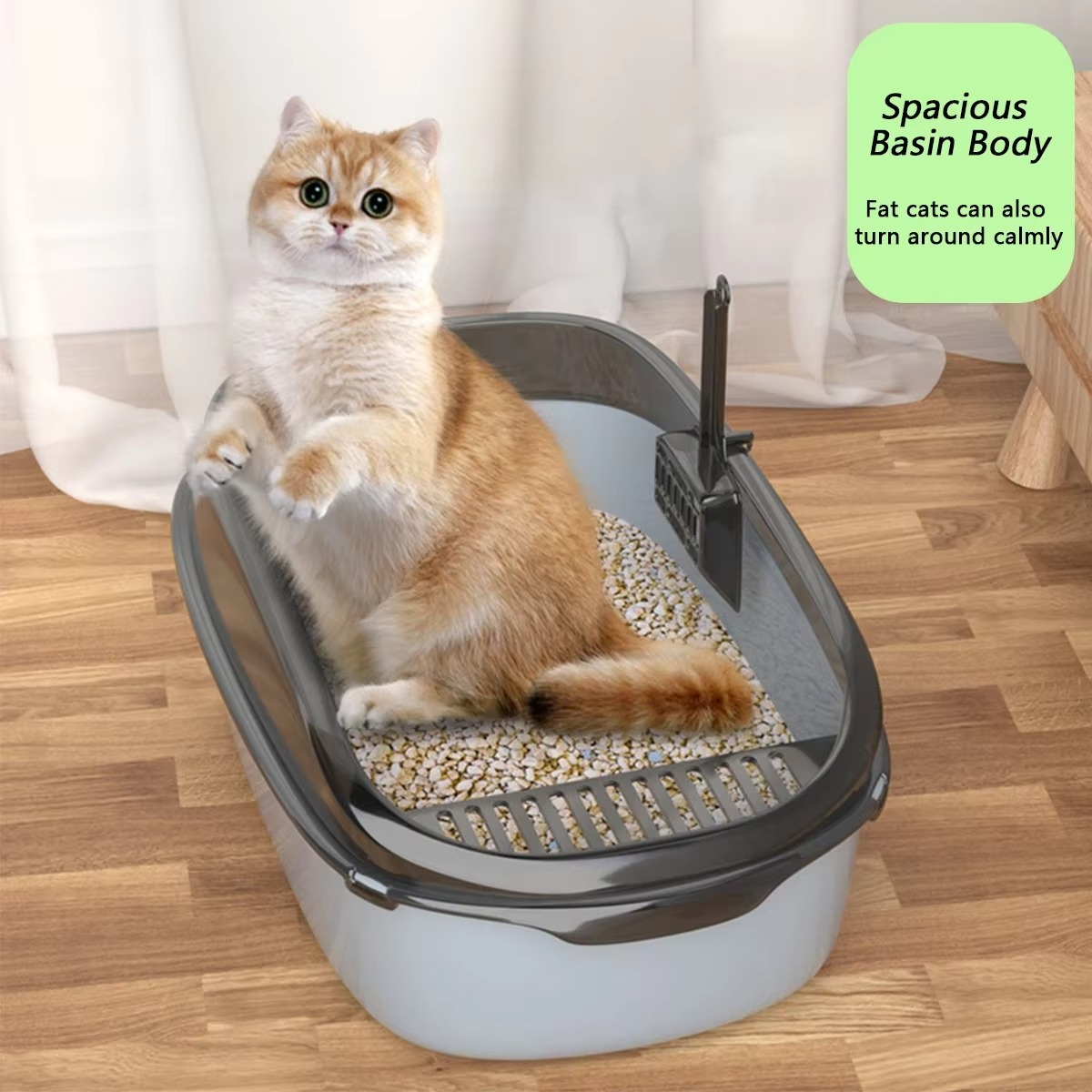 Kitty Sandbox Cat Litter Box Semi-enclosed Splashproof Cat Tray Cat Toilet Clean