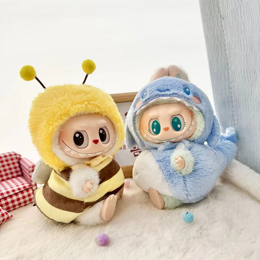DIY Cute Clothes For 17cm Labubu Pendant Sitting Doll Shark Bee Dinosaur Mini Do