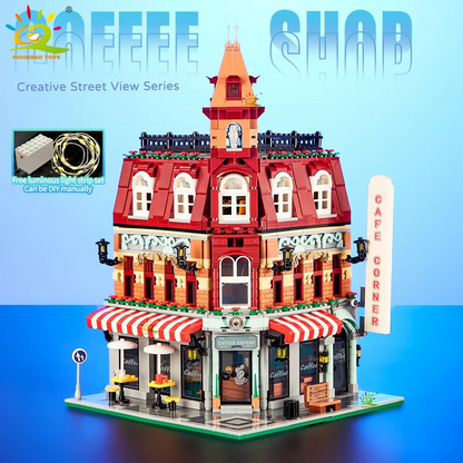 HUIQIBAO Coffee Shop Street View – Micro City Architecture Block Set (With box and light)