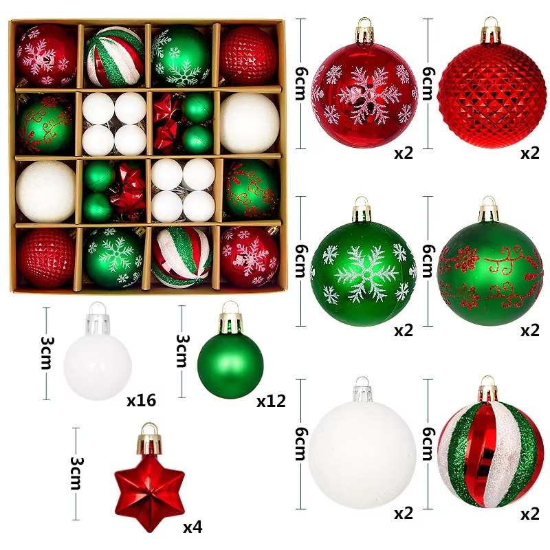 44Pcs 3/6CM Small Christmas Ball Christmas Tree Decoration Ornaments