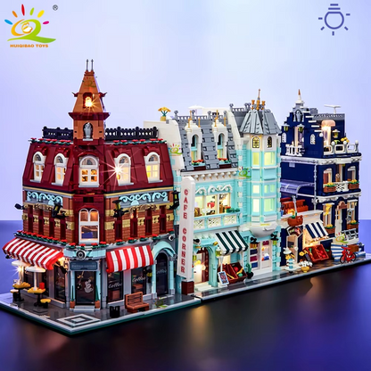 HUIQIBAO Coffee Shop Street View – Micro City Architecture Block Set (With box and light)