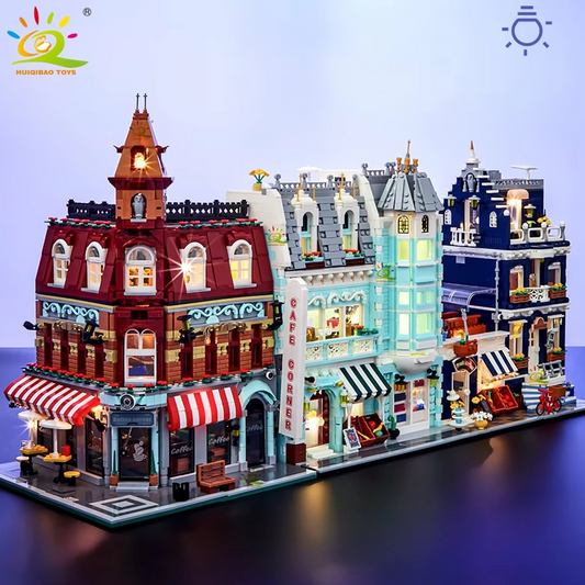 HUIQIBAO Coffee Shop Street View – Micro City Architecture Block Set (With box and light)