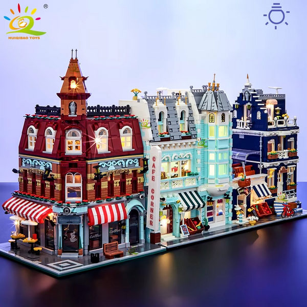 HUIQIBAO Coffee Shop Street View – Micro City Architecture Block Set (With box and light)