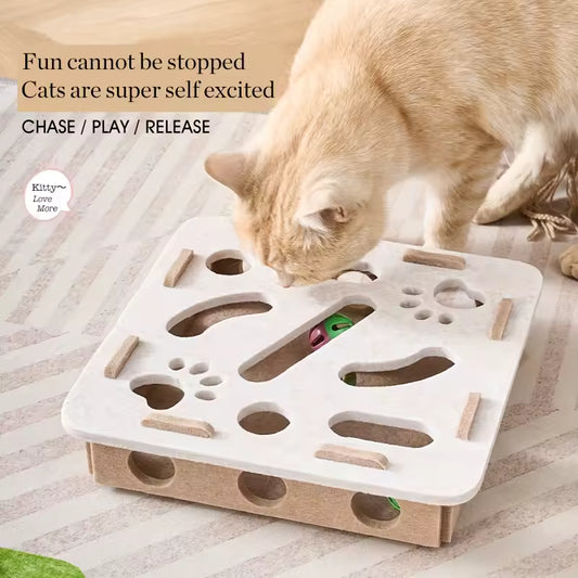 Pet Cat Puzzle Maze Holes Toys Felt Box With Bell Ball Kitten Playing Toys Inter