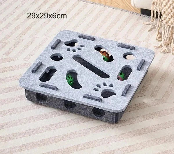 Pet Cat Puzzle Maze Holes Toys Felt Box With Bell Ball Kitten Playing Toys Inter